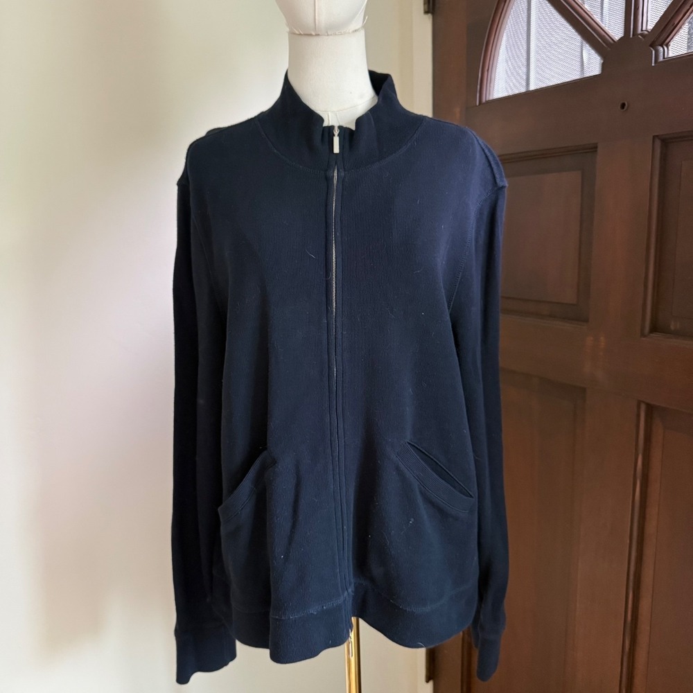 Faconnable Zip Up Cardigan‎ Lightweight Jacket Sweater Cotton | Navy | Size XL